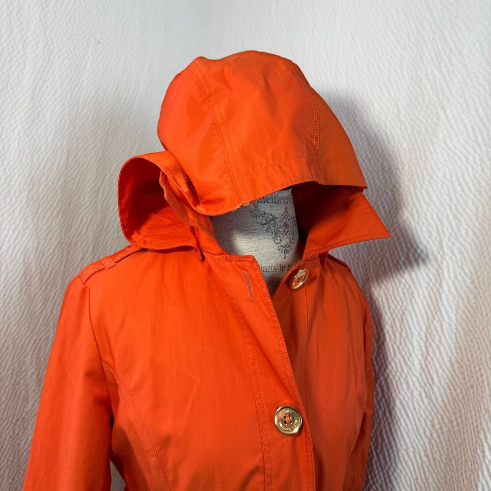 Michael Kors Women's Poppy Orange Belted Trench Coat Pocket Gold Buttons Size S - Picture 7 of 11